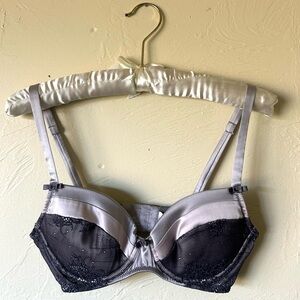 Y2K Purple grey lace satin underwire push-up bra